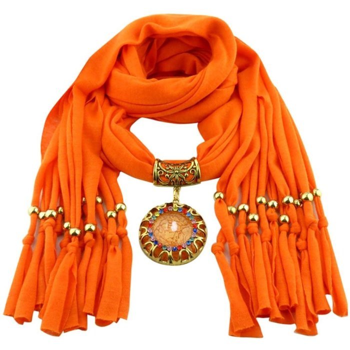 AutumnFall Women Girl Pendant Scarf With Tassel Rhinestone Necklace Scarves (U) N71