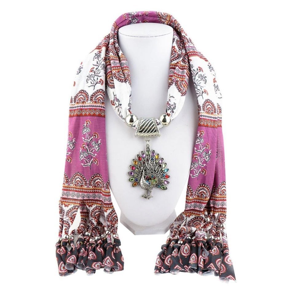 AutumnFall Women Girl Pendant Scarf With Tassel Rhinestone Necklace Scarves (U) N72