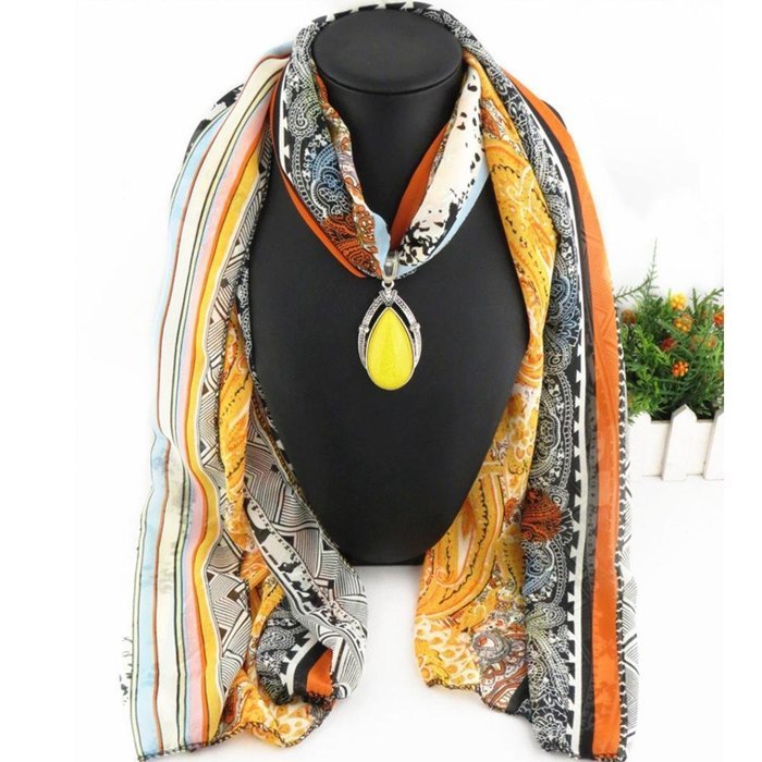 AutumnFall Women Girl Pendant Scarf With Tassel Rhinestone Necklace Scarves (U) N73