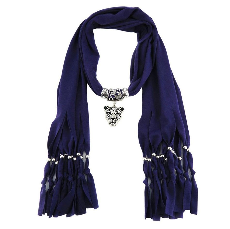 AutumnFall Women Girl Pendant Scarf With Tassel Rhinestone Necklace Scarves (U) N74