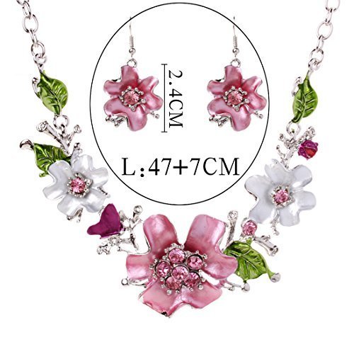 3 X New White Gold Plated Oil Drip Rhinestone Flower Statement Bib Necklace Earrings N2