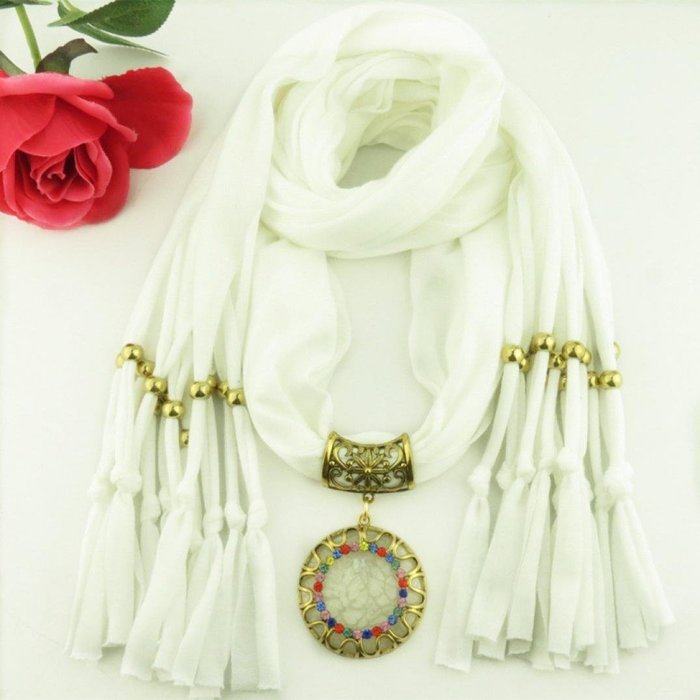 AutumnFall Women Girl Pendant Scarf With Tassel Rhinestone Necklace Scarves (U) N75