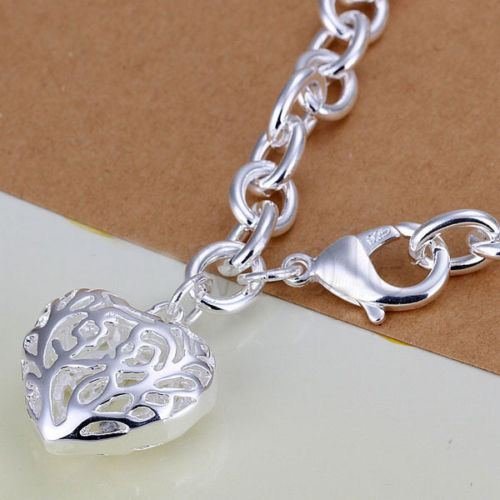 Fashion Women Lady Silver Plated Charm Heart Crystal Chain Bracelet Bangle N3