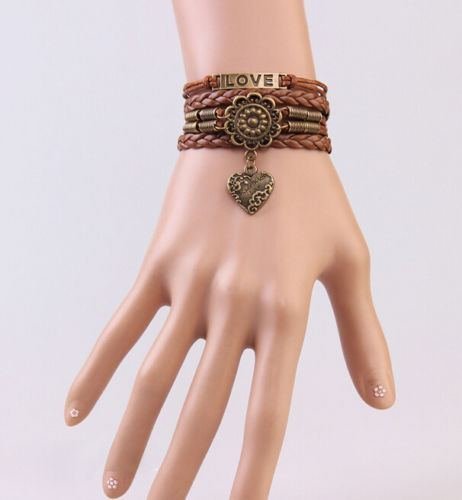 Infinity LOVE Heart Flower Friendship Antique Copper Leather Charm Bracelet ONE N2