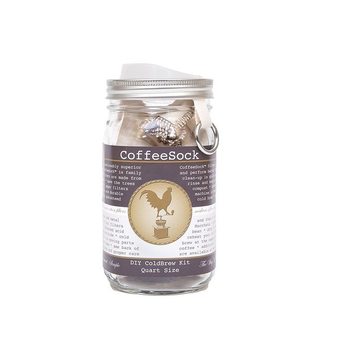 CoffeeSock ColdBrew Kit 32 ounce Co-Pack- Reusable Organic Cotton Filter, Jar, Organic Coffee, and Cuppow Pour...
