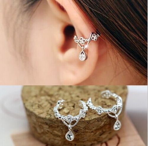 Women Ear Cuff Wrap Rhinestone crystal Clip On Earring Jewelry silver one N2