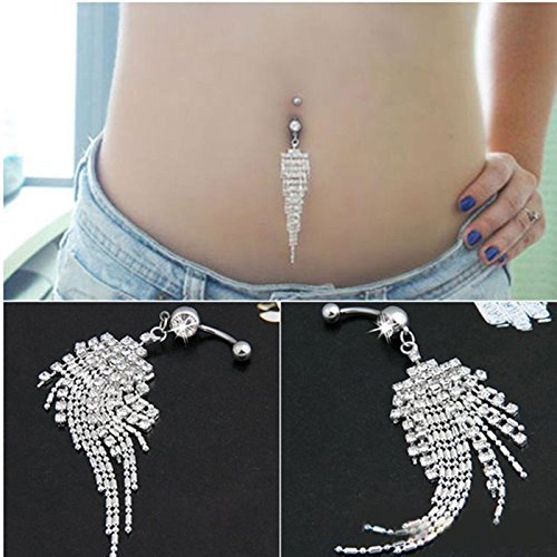 Hot Rhinestone Tassel Navel Dangle Button Belly Ring Bar Body Piercing Jewelry N6