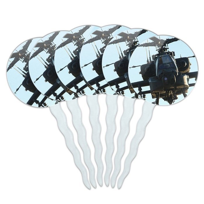 Set of 6 Cupcake Picks Toppers Decoration Guns Weapons Military - Handgun Weapon Black on White N2