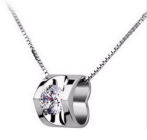 925 Sterling Silver Plated Women Crystal Charm Jewelry Necklace Heart Pendant