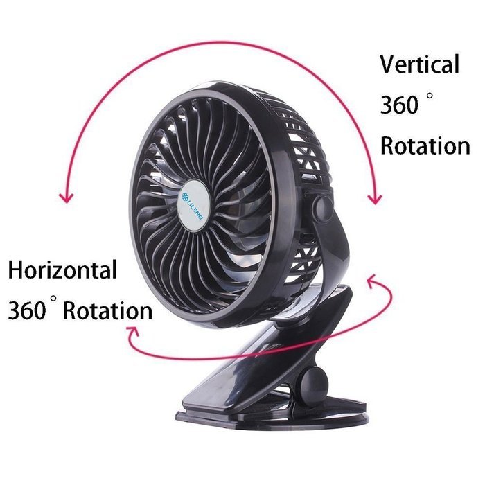 Honeyall Ajustable Clip On USB Fan Quiteness,Rechargeable Battery/USB Powered on(Black) N11
