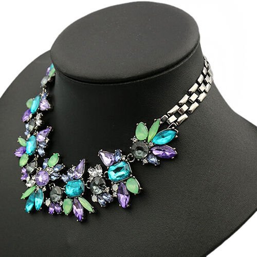 Women's Spring Jewelery Rhinestone Flower Cluster Bib Choker Pendant Necklace N3