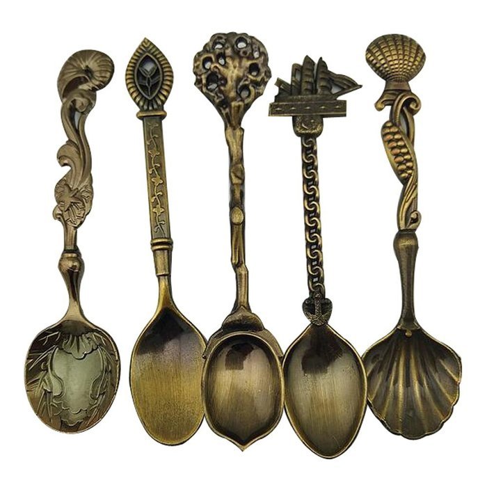 Retro Creative Coffee Scoops Stirring Spoon Sugar Spoon Tea Spoon with Fruit Fork Set of 6 (Silver) N9