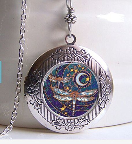 Photo Locket, Dragonfly Necklace, Dragonfly Art Locket, Silver Locket, Dragonfly Jewelry