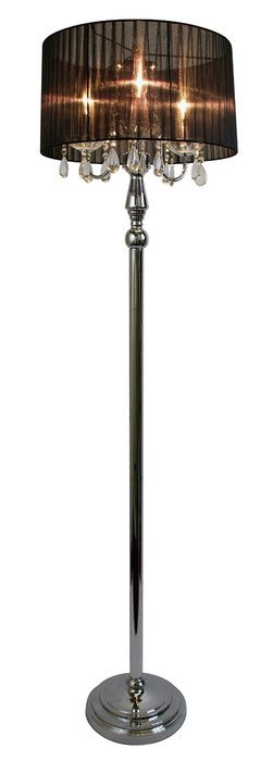 Elegant Designs LF1002-BLK Sheer Shade Chrome Floor Lamp with Hanging Crystals, Black N2