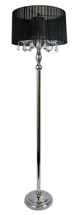 Elegant Designs LF1002-BLK Sheer Shade Chrome Floor Lamp with Hanging Crystals, Black N3