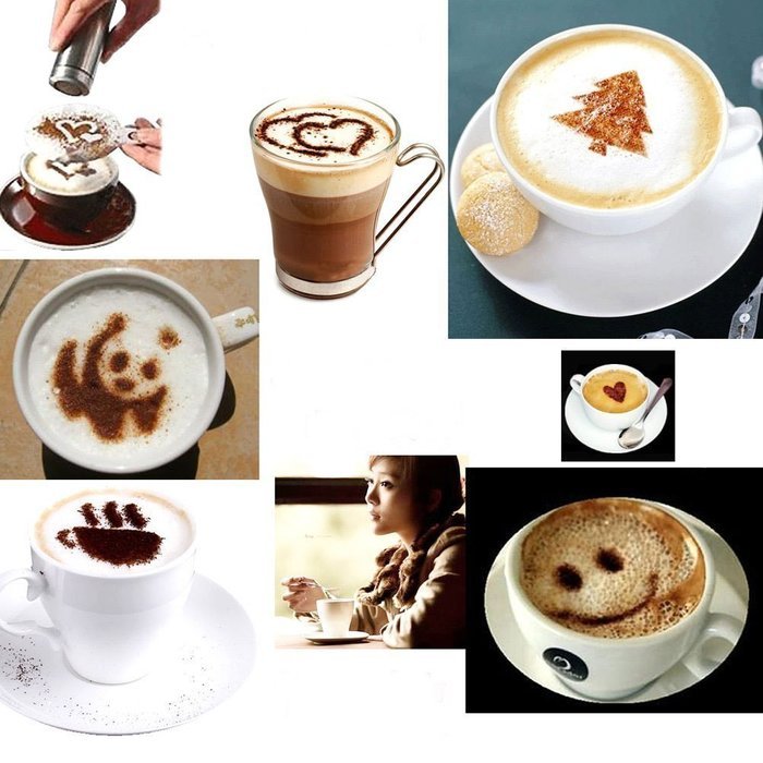 Brownylife Shop - 16pcs Fashion Cappuccino Coffee Barista Stencils Template Strew Pad Duster Spray Tools