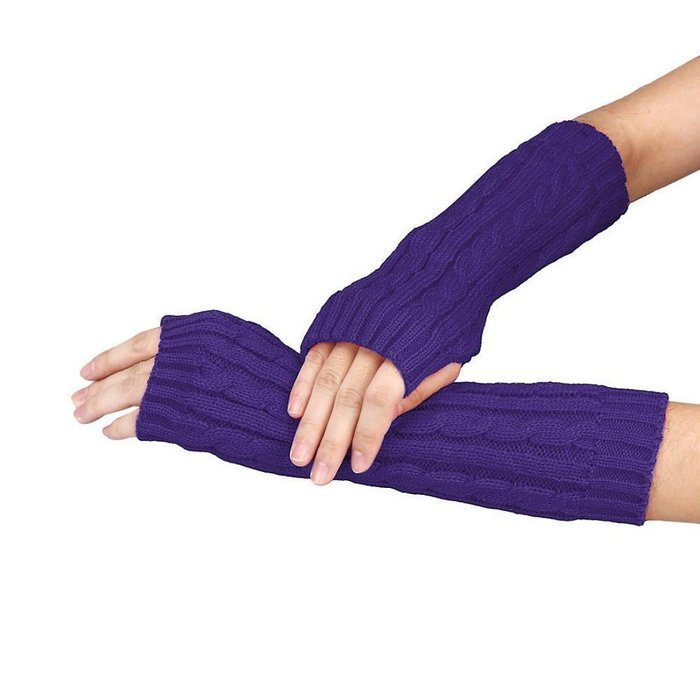 Long Fingerless Winter Wrist Arm Hand Warmer Knitted Mitten (Black) N3 free