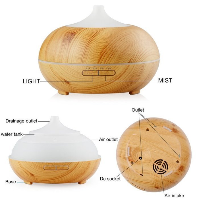 ATD Whisper Quiet Operation Auto Shut-Off Function Cool Mist Aroma Essential Oil Humidifier (Shallow Wooden Grain) N4