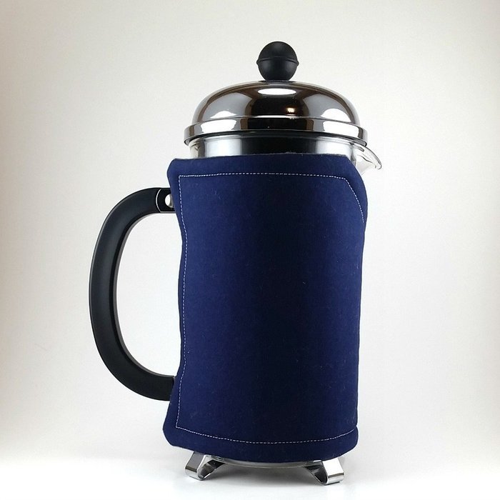 Navy Blue Solid, French Press Cozy, 8 cup, Handmade, Cafetiere Cosy