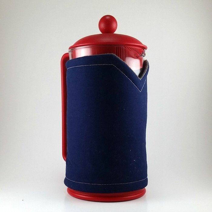 Navy Blue Solid, French Press Cozy, 8 cup, Handmade, Cafetiere Cosy N2