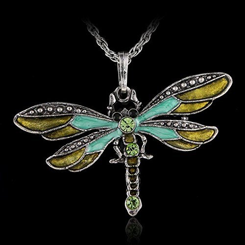 Retro Silver Jewelry Necklace Pendant Dragonfly Crystal Sweater Chain Fashion (purple) N5
