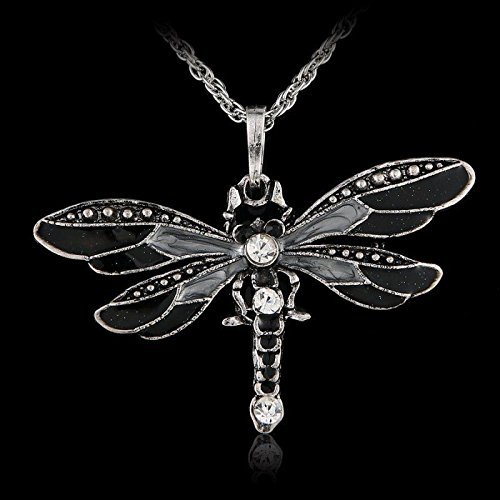 Retro Silver Jewelry Necklace Pendant Dragonfly Crystal Sweater Chain Fashion (purple) N6