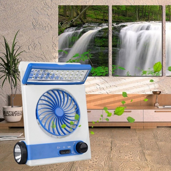 Combo Fan with LED Lantern Light & Rechargeable Flashlight Solar Or Ac Charged (Gold) N4
