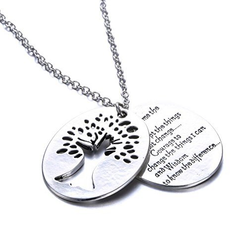 Serenity Prayer Tree Pendant Two Piece Necklace Religious Inspirational Jewelry N8