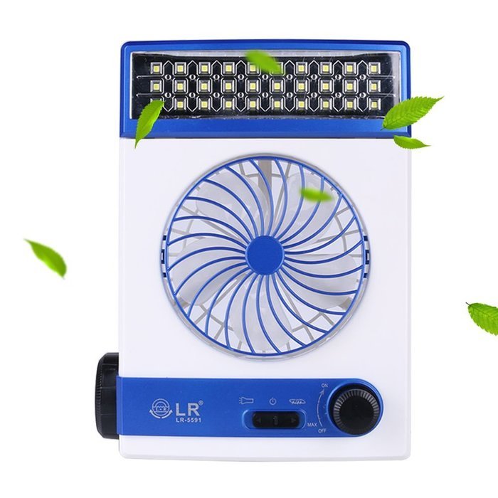 Combo Fan with LED Lantern Light & Rechargeable Flashlight Solar Or Ac Charged (Gold) N6