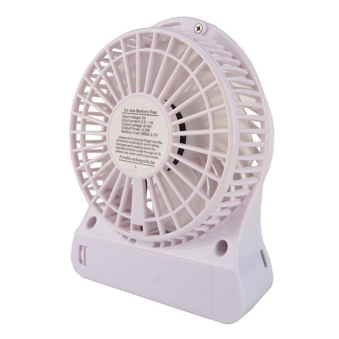 3 Speed Portable Mini USB Rechargeable Desktop Fan wih LED Light (4 inch fan size) (White) N6