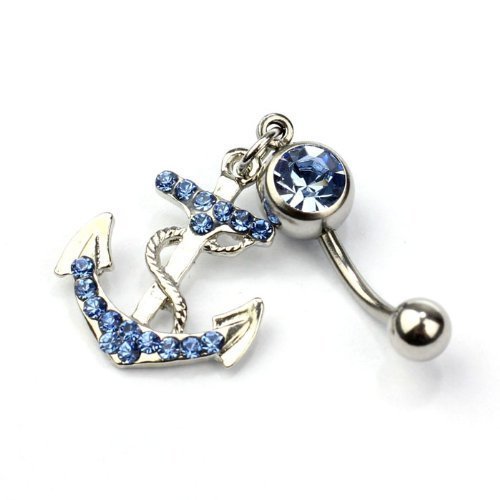 Kathy store INC 316l Surgical Stainless Steel 14g 7/16 Inch Anchor Crystal Rhinestone Gem Bar Navel Belly Ring... N8