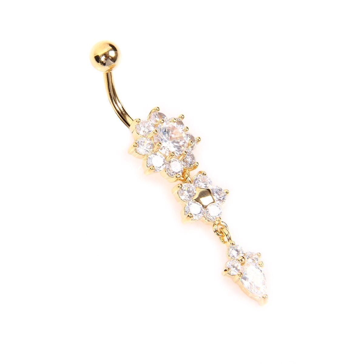 Beauty Crystal Flower Dangle Navel Belly Button Ring Bar Body Piercing Jewelry N4 Free Image