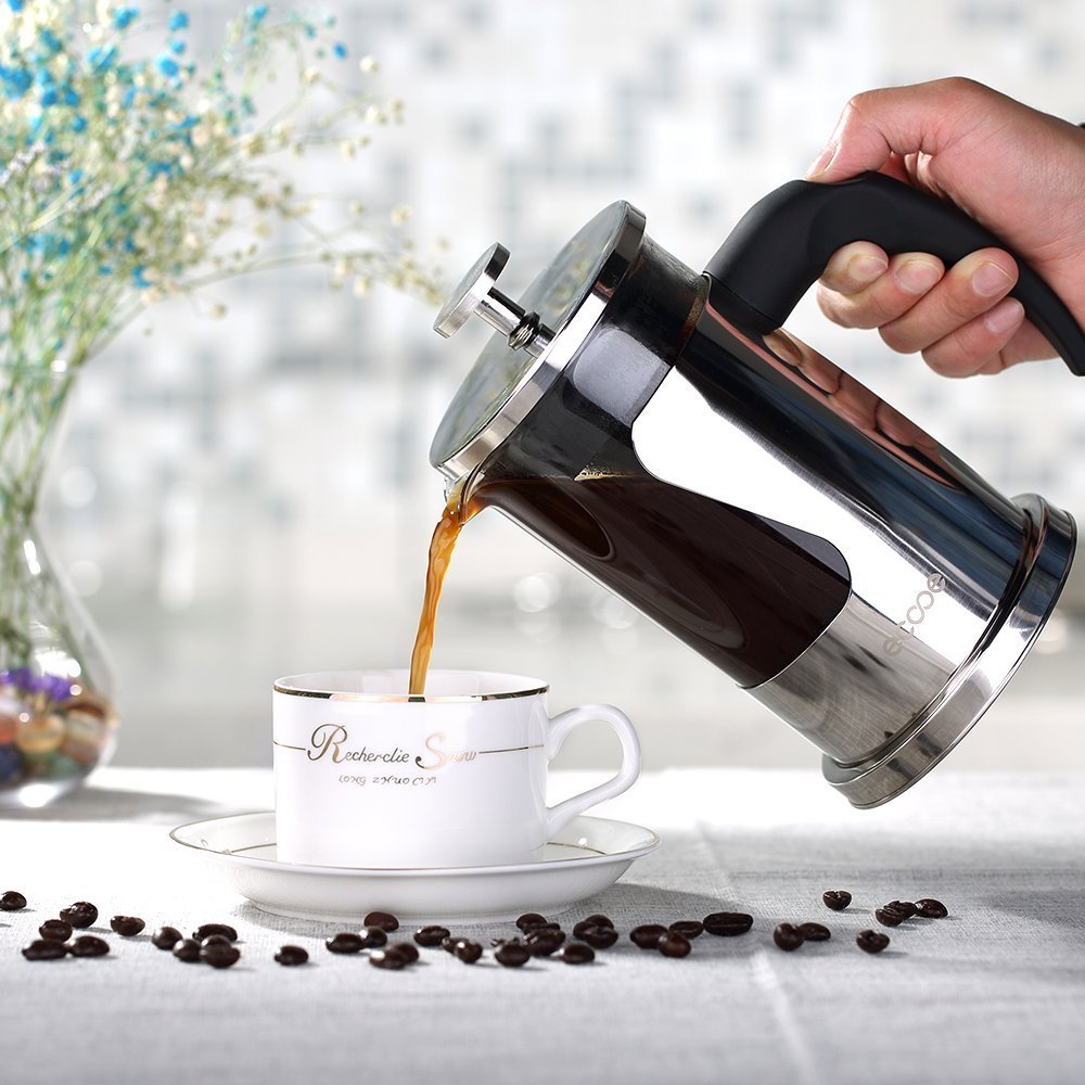 Ecooe Borosilicate Glass Stainless Steel French Press Coffee Maker with