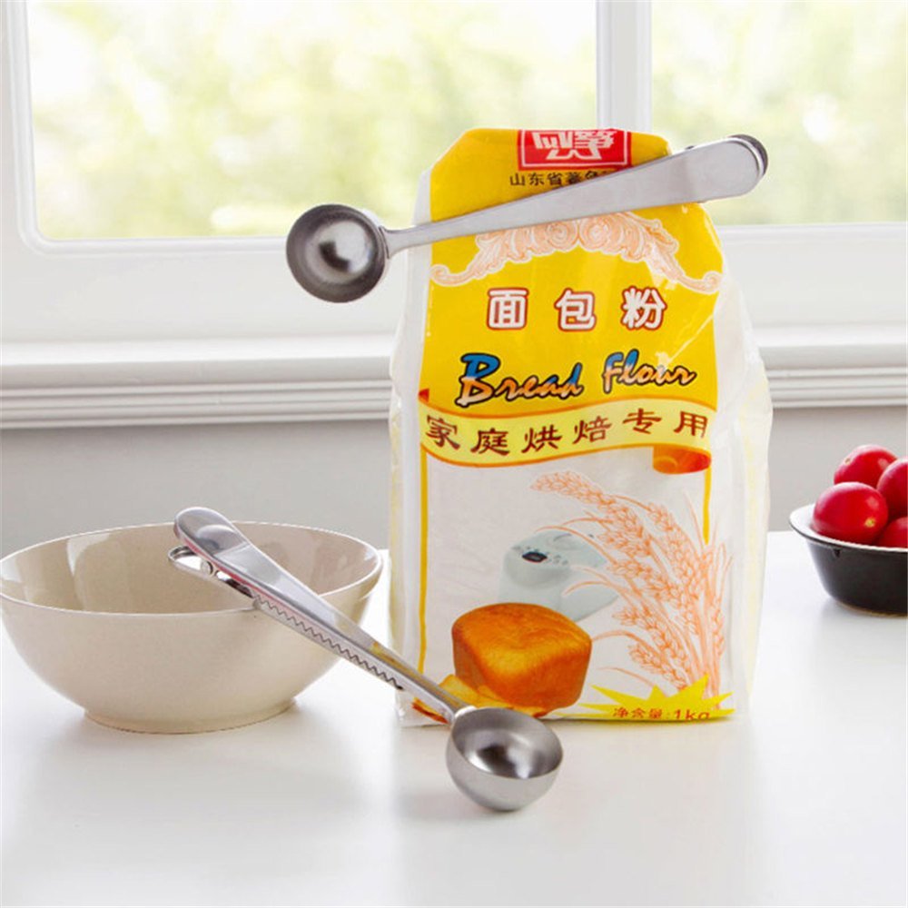 Multi-purpose Scoop 2-Piece Stainless Steel Coffee Scoop Clips - Golden Measuring Spoons With Bag Sealer Coffee Gator Scoop