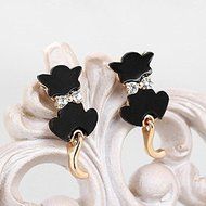 Fashion Women Lady Crystal Rhinestone Cute Cat Stud Earrings Jewelry 1 Pair N4