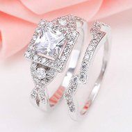 Fashion Women 2PCS Square White Topaz 925 Silver Wedding Couple Rings Set New (9) N3