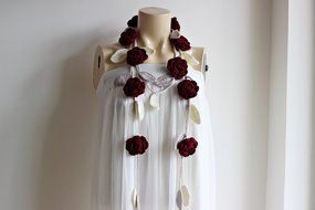 Burgundy Scarf-Rose Crochet Scarf-Necklace Lariat Scarf- Burgundy,Ivory,Taupe Scarf-Burgundy Neckwarmer N3