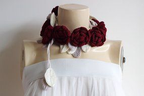 Burgundy Scarf-Rose Crochet Scarf-Necklace Lariat Scarf- Burgundy,Ivory,Taupe Scarf-Burgundy Neckwarmer N4