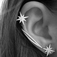Punk Gothic Antique Silver Snowflake Rhinestone Clip Ear Cuff Wrap Stud Earrings N4