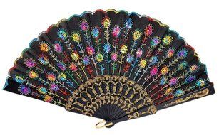 COCOTINA Embroidered Flower Peacock Pattern Sequin Fabric Folding Handheld Hand Fan Hand (Red) N4
