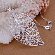 Fashion 925Sterling Silver Plated Charm Leaf Cute Beautiful pretty Necklace P187