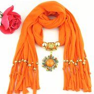 AutumnFall Women Girl Pendant Scarf With Tassel Rhinestone Necklace Scarves (U) N79