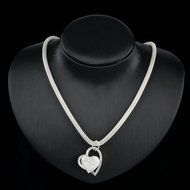 New Fashion 925 Silver Color Charm Heart Pendant Beautiful women Necklace box EA N2
