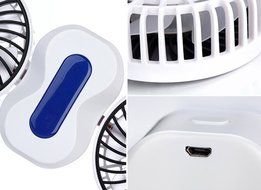 Dreamtop Couples Mini Fan Dual Head Portable USB Rechargeable Personal Fan Quiet Operation with LED Light (Black) N4
