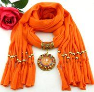 AutumnFall Women Girl Pendant Scarf With Tassel Rhinestone Necklace Scarves (U) N91