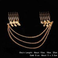 Womens Fashion Gold Metal Tassel Leaf Comb Cuff Chain Jewelry Headband Hair Band