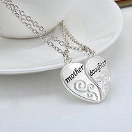 2PC/Set Mom Mother &amp; Daughter Love Heart Pendant Chain Necklace Charm Silver New N4