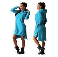 Morecome Women Sweatshirt Dress Double Split Hoodie Pullover Pockets Sweater (XL, Blue)