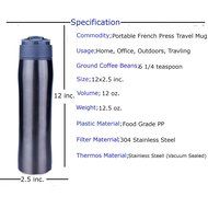 Equaliteria&trade;Portable stainless steel grey French Press 12oz travel mug with filter and double wall insulated thermos... N2