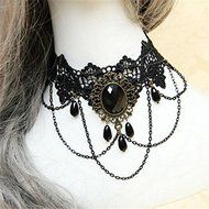 Gothic Black Lace Retro Choker Collar Vintage Pendant Chain Necklace Jewelry
